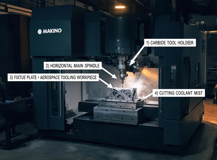 Makino horizontal machining center cutting aerospace tooling